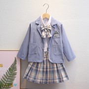女童jk两件三件套春秋季儿童短裙套装蝴蝶结，洋气校园风西装衬衫套
