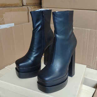 超高跟性感魅力夜店时装靴，2024出口英国单女靴(单女靴)防水台粗跟短靴潮