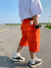 男童短裤儿童纯棉七分裤，2023洋气微弹裤子，夏装薄款中裤橘红色
