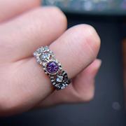 天然紫水晶戒指 女款 白铜镶嵌活口 Y1716