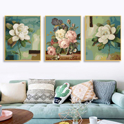 出水芙蓉diy数字油画手绘填色三拼油彩画客厅植物花卉三联装饰画