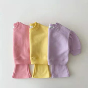 韩版童装婴幼童春秋女童棉，套装宝宝糖果，色潮流儿童卫衣裤子两件套