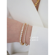 carco简约时髦精致锆石满钻手链，女法式风格气质方钻金色手环