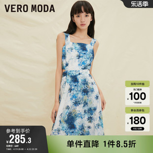 veromoda奥莱连衣裙子春秋波，西米亚扎染印花露背吊带裙女