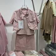 粉色牛仔短裙套装女夏季小个子时尚，2024今年流行套装裙三件套