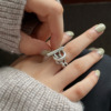 韩版S925银个性圆环多层戒指女复古时尚OT扣链条开口指环食指戒潮