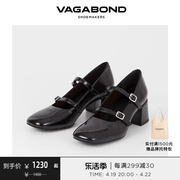 vagabondadison女士牛皮圆头，粗跟玛丽珍鞋银色单鞋2024春夏