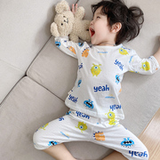 儿童纯棉中袖镂空家居服男童，睡衣婴幼儿宝宝，呼吸透气卡通空调服薄
