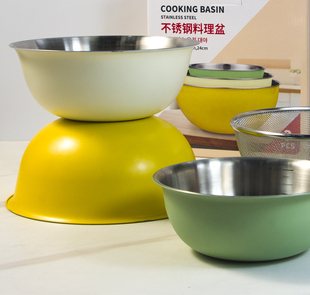 304彩色不锈钢盆汤盆面盆家用厨房果蔬盆打蛋和面盆圆形加厚盆子