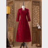 连衣裙红色礼服长袖喜婆婆婚宴，装结婚礼服妈妈，洋气高贵高端刺绣