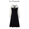 拉夏贝尔黑白拼接蕾丝连衣裙 春季法式收腰高端气质假两件长裙