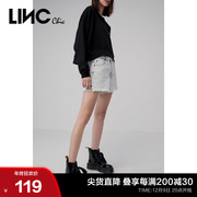 LINCCHIC金羽杰裤子女工装休闲宽松砂洗纯棉牛仔短裤女2012101