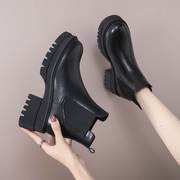马丁靴女春秋单靴2022英伦风烟筒厚底，切尔西靴高跟小短靴短筒