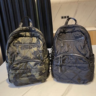 韩版大容量背包简约休闲菱格电脑包，黑色轻便尼龙，布旅行(布旅行)双肩包