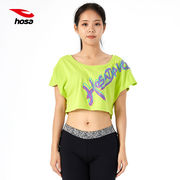浩沙瑜伽服女短袖跑步跳操跳舞健身上衣运动宽松半袖T恤短款罩衫