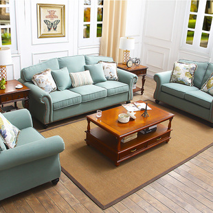 美式轻奢沙发实木高端后现代，客厅地中海田园，乡村布艺沙发三人组合