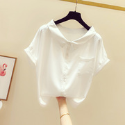 雪纺衫女2024年夏季衬衫设计感小众韩版宽松洋气白色短袖上衣