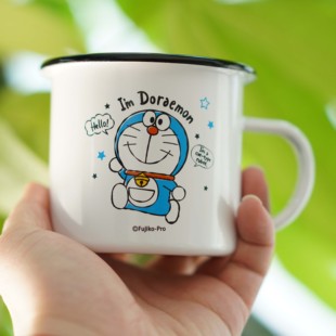 卡通机器猫搪瓷杯复古喝水杯儿童耐摔可爱咖啡杯办公马克杯暖手杯