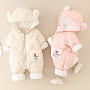 婴幼儿冬季羽绒服男女宝宝加绒保暖棉服套装新生儿冬装加厚外出服