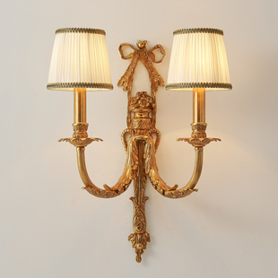 全铜壁灯欧式奢华复古纯铜别墅客厅灯，卧室床头灯走廊过道法式壁灯
