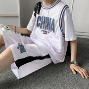 夏季篮球服班服男运动套装韩版潮流帅气情侣假两件短裤短袖两件套