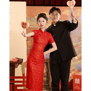 新娘红色中式订婚礼服连衣裙回门便装结婚高级感改良女旗袍敬酒服