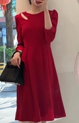 红色早秋连衣裙女装2023高端大牌气质高级感时尚长袖法式裙子