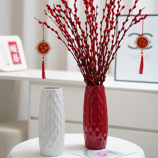 北欧风简约仿陶瓷花瓶塑料，水培鲜花干花，插花瓶桌面客厅装饰摆件