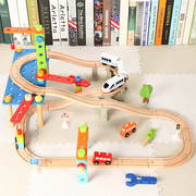 木质勒酷电动小火车轨道玩具情景套装儿童益智螺母拆装积木场景