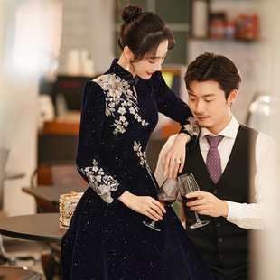 中式夏季演出服，2024主持人晚礼服裙女宴会气质，长款高级感旗袍