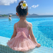 儿童泳衣女童韩版连体公主裙式后背翅膀游泳衣，女孩泡温泉泳装超仙