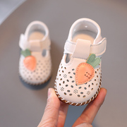 春夏女童小皮鞋0-1-2岁女宝宝，防滑软底学步鞋婴幼儿缕空凉鞋