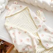 夏天兔子豆豆绒纱布抱被初生，婴儿包被夏季薄款新生的儿包巾被子
