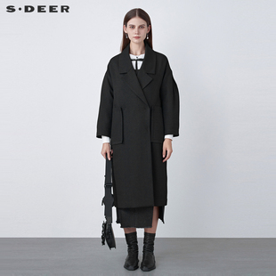 sdeer圣迪奥女装西装，领大口袋茧型长款风衣大衣s22161803
