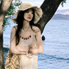 海边度假串珠白色吊带连衣裙，女2024夏季镂空流苏罩衫裙叠穿两件套