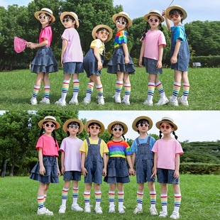 儿童啦啦队表演服装糖果色，幼儿园团体班服小学生运动会演出服