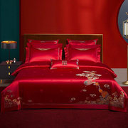 高端婚庆十件套真丝棉四件套结婚礼陪嫁床单喜被套大红色床上用品