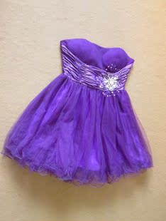 3.01工厂晚礼服裙短款紫色，纱裙大码抹胸，伴娘裙连衣裙年会t1