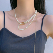 法式复古珍珠多层叠戴长款项链，女金属链，流苏毛衣链锁骨链高级感潮