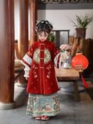 伊娃布衣儿童汉服女童冬季中国风拜年服唐装红色加厚裙子套装