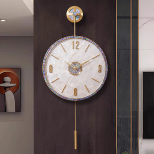 现代轻奢黄铜挂钟客厅，家用石英钟创意贝壳挂墙简约时钟时尚石英钟