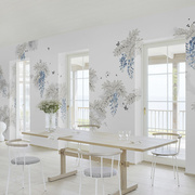 艺速 美式简约客餐厅卧室壁纸植物白色浪漫清新定制背景壁画 紫藤