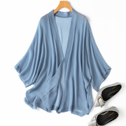 法式雾霾蓝和服风蝙蝠，袖桑蚕丝真丝遮阳衫，防晒衣空调衫开衫外套女