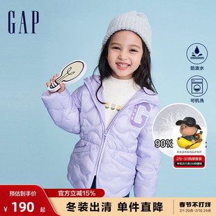 gap女童冬季logo宽松加厚保暖外套洋气，儿童装羽绒服721012
