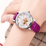 威斯凯 镜面自动机械性女士手表瑞士时尚真皮简约白夜光国产腕表
