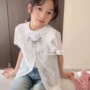 韩系女童蕾丝吊带背心开衫，短袖t恤中大童日系叠穿罩纱24年春夏
