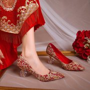 2023冬季婚鞋秀禾鞋，中式复古刺绣新娘，鞋子高跟鞋高级感水晶跟