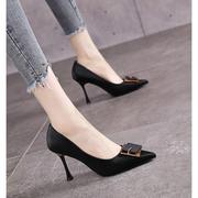 香港法式黑色高跟鞋女尖头细跟设计感小众气质名媛御姐单鞋高级感