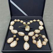 巴洛克珍珠套装 异形淡水珍珠项链 欧美时尚高端手工点钻四件套