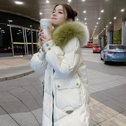 撞色大毛领羽绒服女韩版中长款加厚保暖面包外套